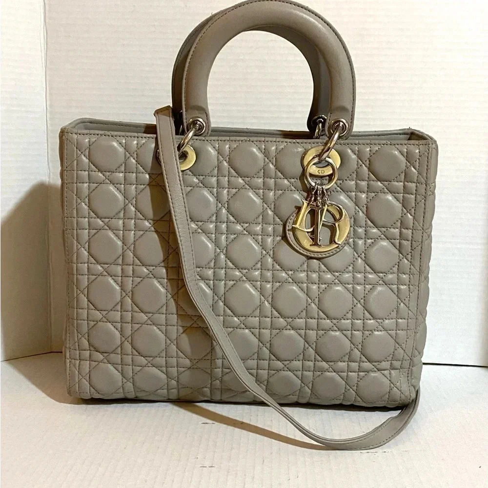 Christian Dior gray quilted leather cannage handbag